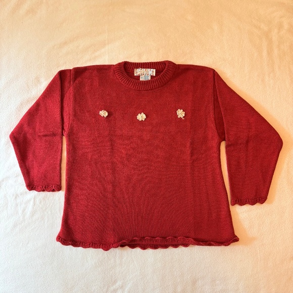Petit Patapon Red Cotton Blend Sweater with Scalloped Trim Size 6 - Picture 1 of 6
